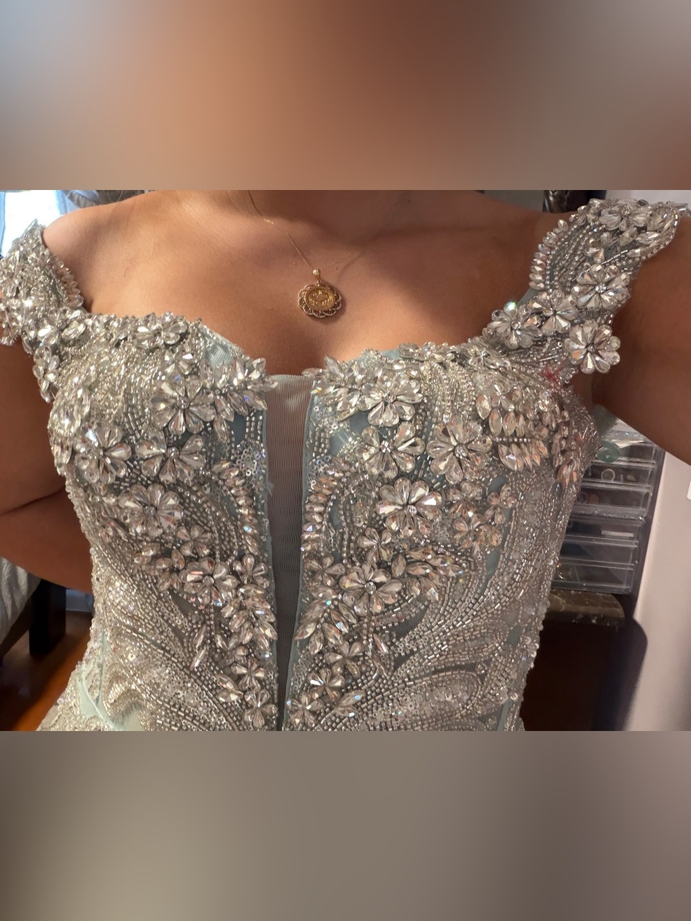 Embellished Light Blue Evening Dress